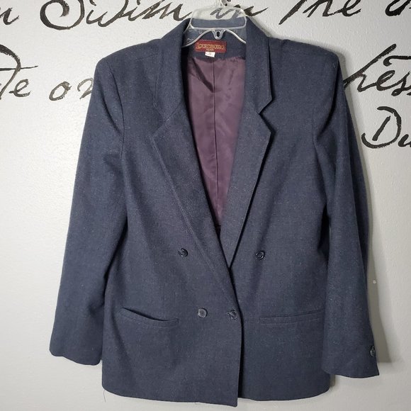 Louisburg Square Vintage Women's Blue Wool Double Breasted Blazer, 12 - Picture 1 of 4
